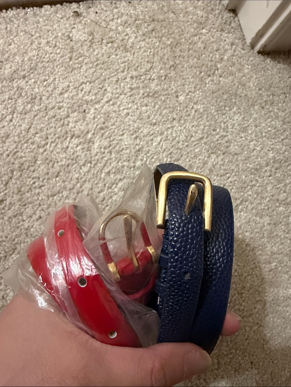 two Talbots Thin Leather Belt - Navy and Red